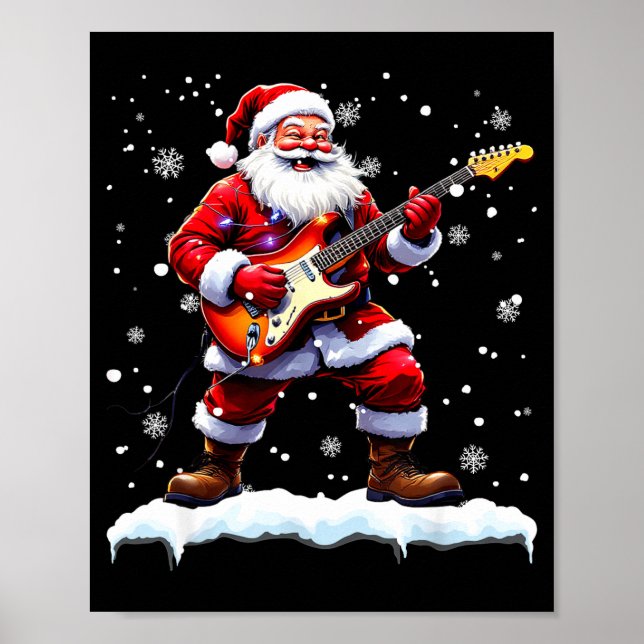 Póster Santa Claus Playing B Guitar Christmas Xmas Music  (Frente)