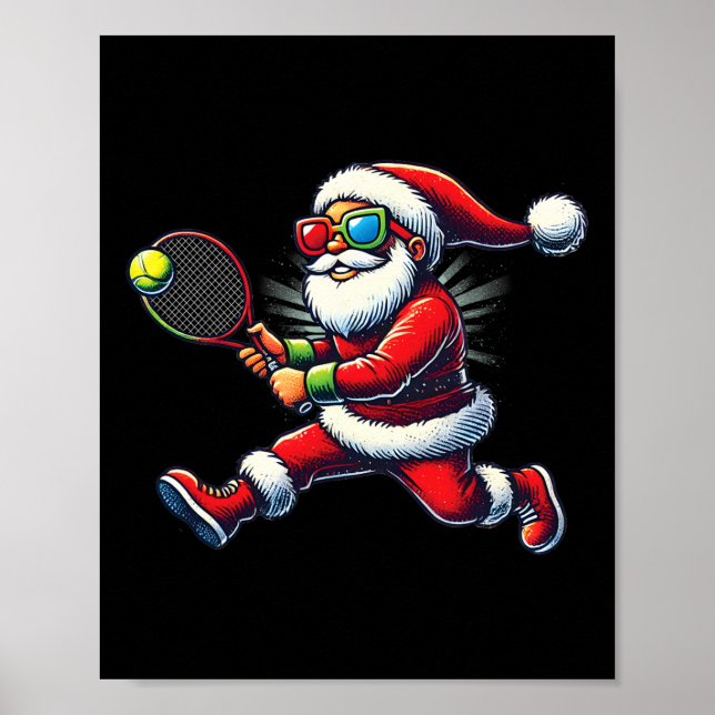 Póster Santa Claus Playing Tennis Game Tennis Racket Chri (Frente)