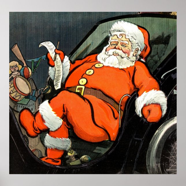 Póster Santa Claus revisando su lista 1904 (Frente)