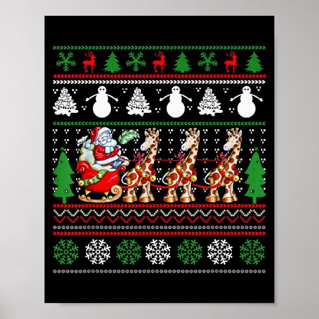 Póster Santa Claus Riding Giraffe Sleigh Ugly Christmas B (Frente)