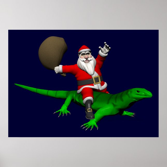Póster Santa Claus Riding Green Lizard (Frente)