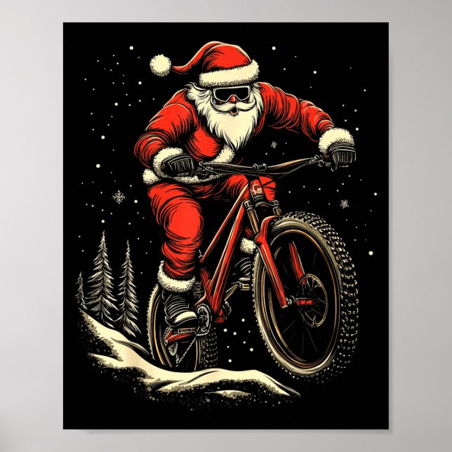 Póster Santa Claus Riding Mountain Bike Christmas Funny M (Frente)