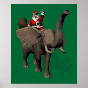 Póster Santa Claus Riding On Elephant