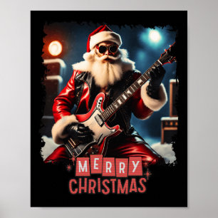 Póster Santa Claus Rock Guitar Feliz Navidad