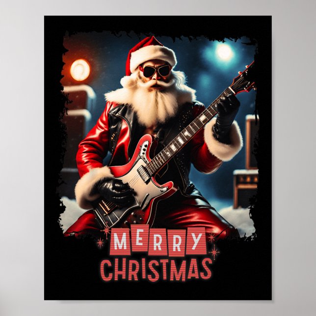Póster Santa Claus Rock Guitar Feliz Navidad (Frente)