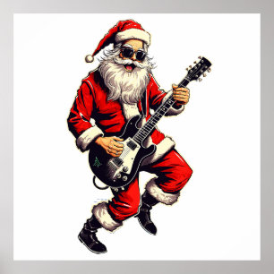 Póster Santa Claus Rocking & Jamming En Su Guitarra