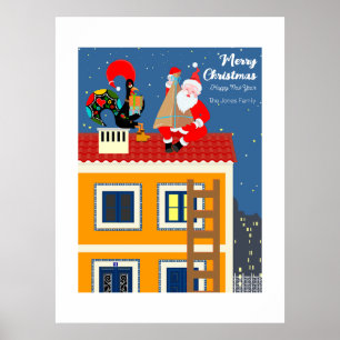 Póster Santa Claus se reúne con el gallo de Portugal