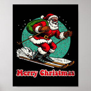 Póster Santa Claus Snowboard Feliz Navidad Invierno Ho