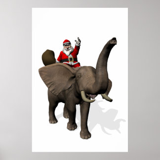 Póster Santa Claus Sobre El Elefante