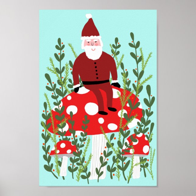 Póster Santa Claus sobre hongos mágicos (Frente)