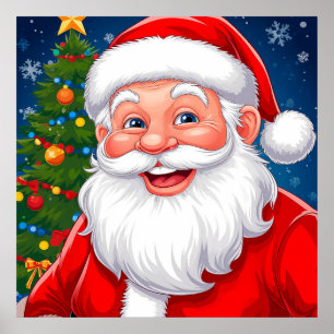 Póster Santa Claus sonriente de Navidad con sombrero rojo