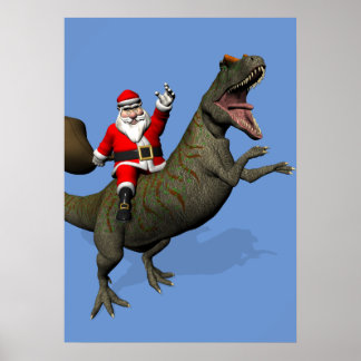 Póster Santa Claus Viajando En Allosauro
