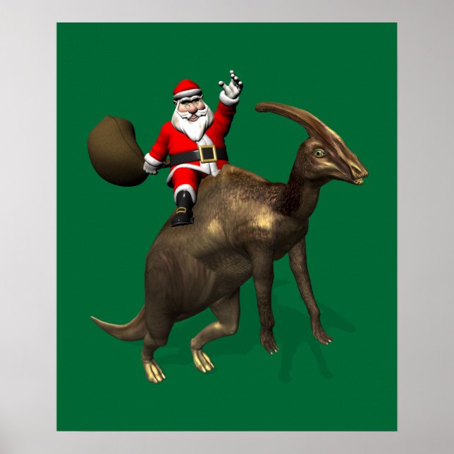 Póster Santa Claus Viajando En Parasaurolophus (Frente)