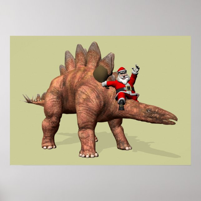 Póster Santa Claus Viajando En Stegosaurus (Frente)