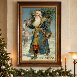 Póster Santa Claus Victoriano Antiguo con árbol de Navida