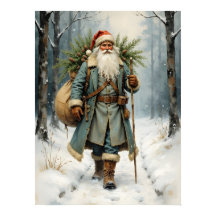 Santa Claus vintage en bosque nevado