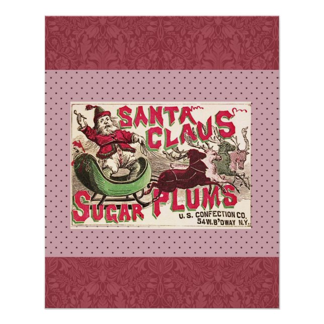 Póster Santa Claus Vintage Ilustracion Sleigh (Anverso)
