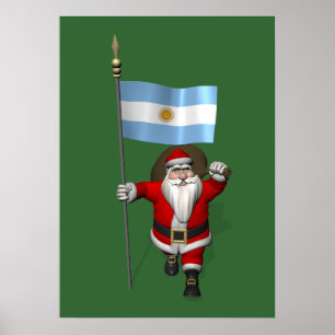 Póster Santa Claus With Ensign Of Argentina