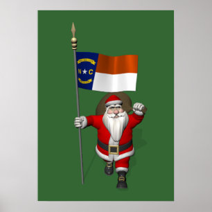 Póster Santa Claus With Ensign Of North Carolina