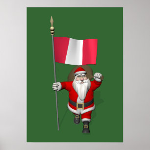 Póster Santa Claus With Ensign Of Peru
