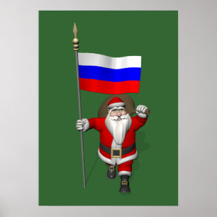 Póster Santa Claus With Ensign Of Russia