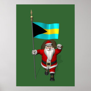 Póster Santa Claus With Ensign Of The Bahamas