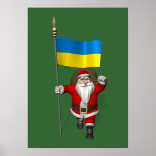 Póster Santa Claus With Ensign Of The Ukraine