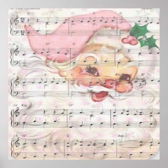 Póster Santa Claus y una capa de música de hojas antiguas (Frente)