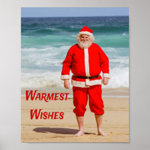 Póster Santa Clause on Beach Warmest Wishes Funny Humor