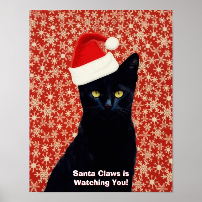 Póster Santa "Claws" Claus Funny Black Cat Poster Art (Frente)