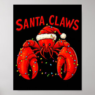 Póster Santa Claws divertido cangrejo de Navidad con luce