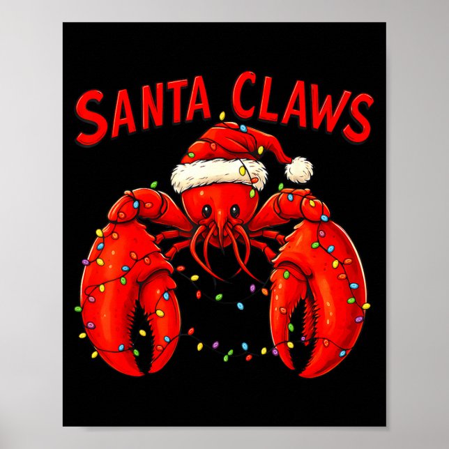 Póster Santa Claws Funny Christmas Lobster With Lights  (Frente)