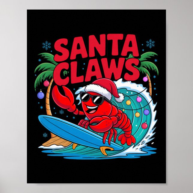 Póster Santa Claws Funny Christmas Lobster With Palm Tree (Frente)