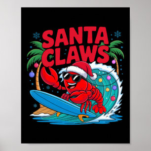 Póster Santa Claws Langosta Divertida De Navidad Con Palm
