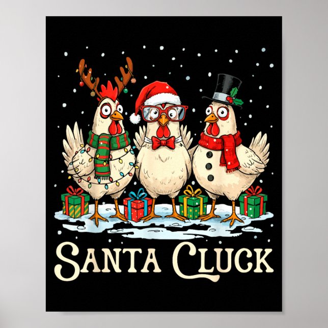 Póster Santa Cluck Chicken Christmas Farm Animal Funny  (Frente)