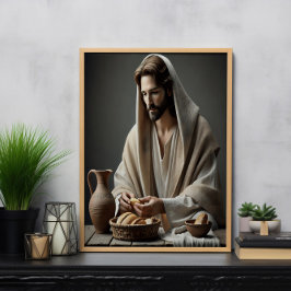 Póster Santa Comunión: Jesús Rompiendo Pan Sagrado
