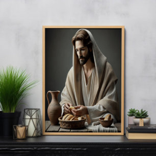 Póster Santa Comunión: Jesús Rompiendo Pan Sagrado