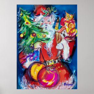 PÓSTER SANTA CON ÁRBOL DE NAVIDAD Y REGALOS