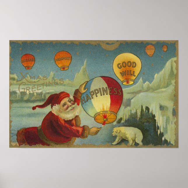 Póster Santa con Baloon de Felicidad (Frente)