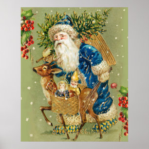 PÓSTER SANTA CON CIERVOS Y REGALOS DE NAVIDAD EN LA NIEVE