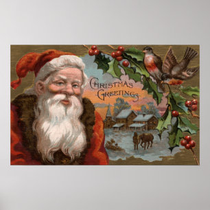 Póster Santa con el acebo, escena del pueblo