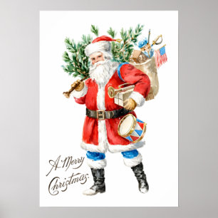 Póster Santa con juguetes y tambor