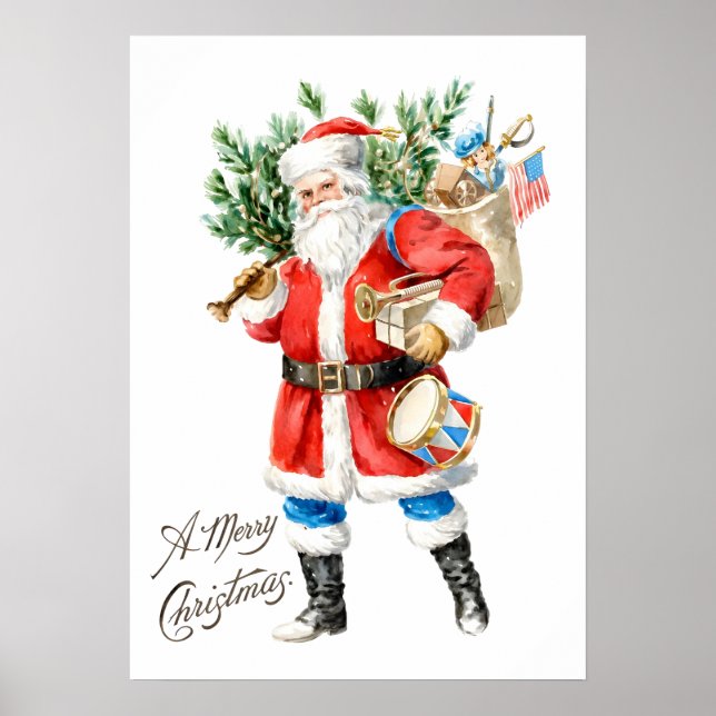 Póster Santa con juguetes y tambor (Frente)