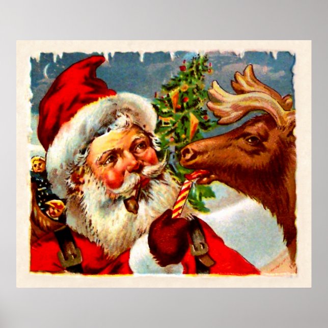 Póster Santa con renos (Frente)