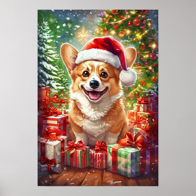 Póster Santa Corgi Christmas Canvas Wall Art Poster (Frente)