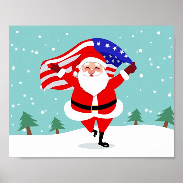 Póster Santa corriendo con bandera estadounidense (Frente)