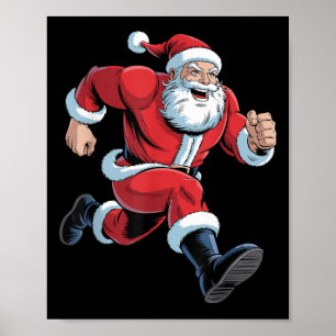 Póster Santa corriendo divertido Navidad Cross Country Xc