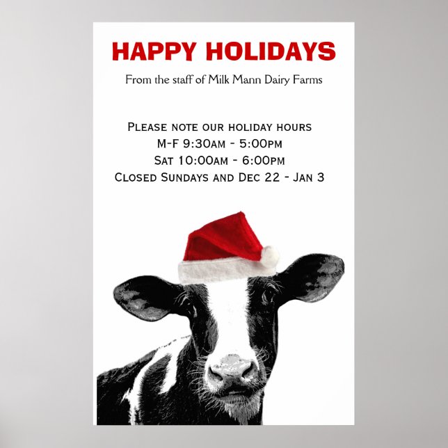 Póster Santa Cow Happy Holidays Dairy Farm Store Horas (Frente)