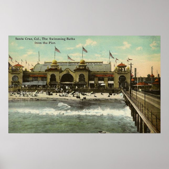 Póster Santa Cruz, Ca. Baños de Natación 1910 (Frente)