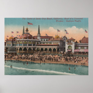 Póster Santa Cruz, CA - casino y playa de Santa Cruz